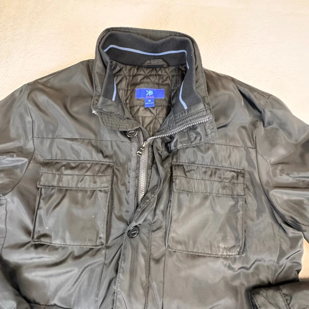 EGARA Mens Black Puffer Utility Field Jacket Size Medium Snap Button Zip Collar - Picture 4 of 4